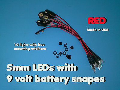 5mm Red 9V DC Pre-Wired Water Clear LED Leds with 9V Battery Snap 10pcs 