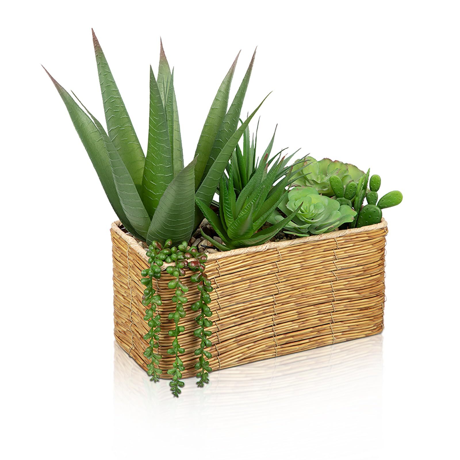 Artificial Succulent Plant Centerpiece with Assorted Fake Agave Succulents for Home Decor