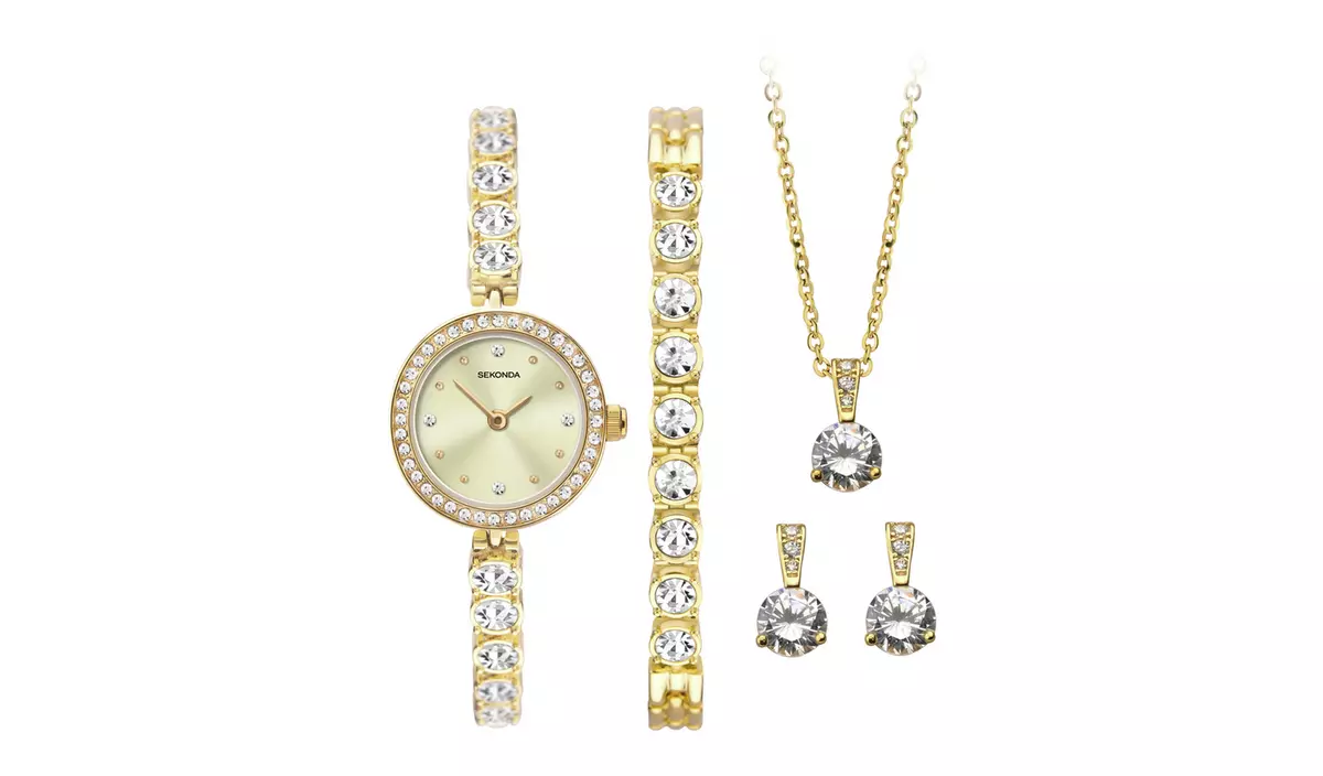 Sekonda Gold Watch Bracelet Necklace and Earrings Gift Set eBay