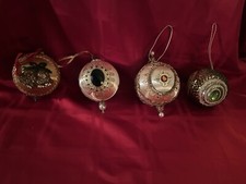 4 VTG Handmade Christmas Satin Ornaments Push Pin Beaded Sequin Lot Tassel