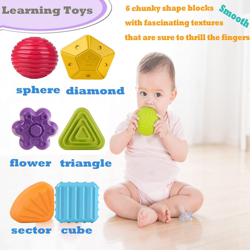 Montessori Toys for 1 Year Old, Toy 6 Pc Multi Sensory Shape, Toddler Developmen - Picture 2 of 12