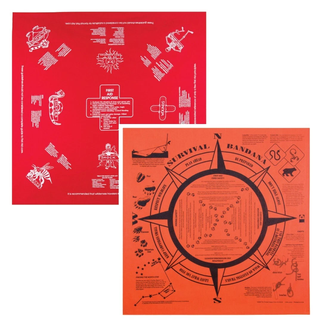 First Aid Survival Bandanna 2-Pack Bundle Nature Camping Hiking Emergency Tips