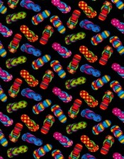 Nautical Fabric - Beach Sandals Flip-Flops Black - Timeless Treasures YARD