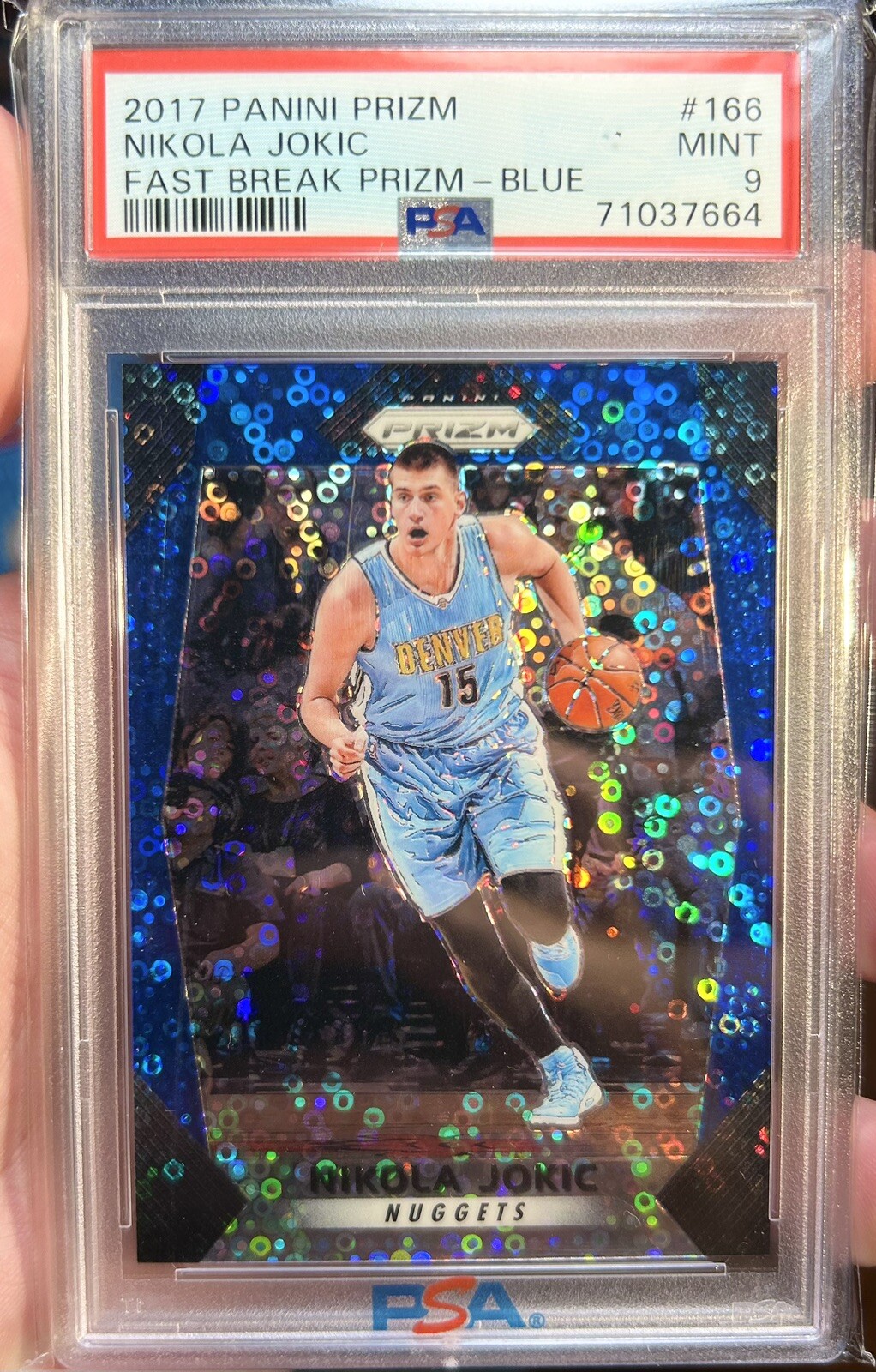 NIKOLA JOKIC PSA 9 2017 PRIZM BASKETBALL #166 FAST BREAK BLUE /175 Nuggets