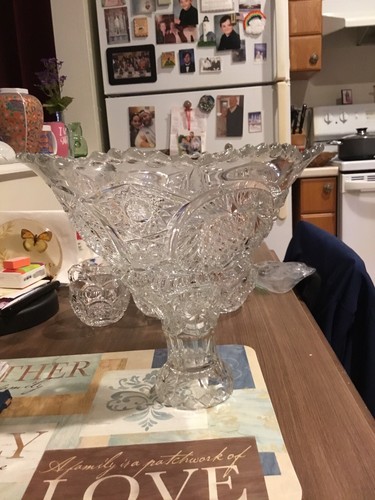 EAPG Punch Bowl Set Iverna By Ripley 1907 pedestal Base & 6 Cups punch bowl - Picture 15 of 15