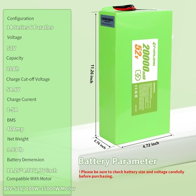 H HAILONG 52V 20AH Battery Electric Scooter  Ebike Lithium Battery with charger
