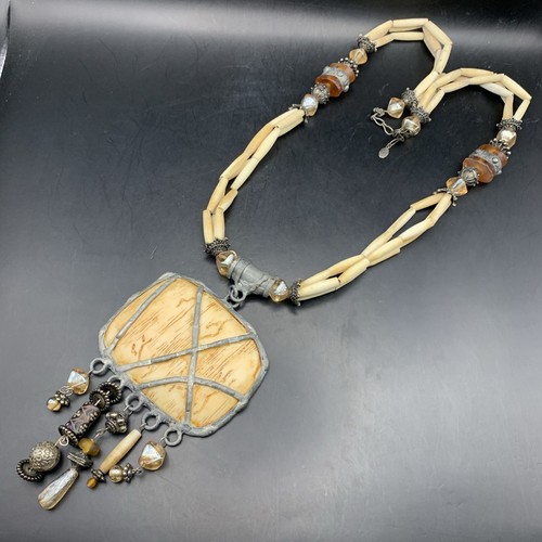 Maya Evangelista Statement Pendant Necklace Boho Unique Vintage Long Heavy - Picture 2 of 6