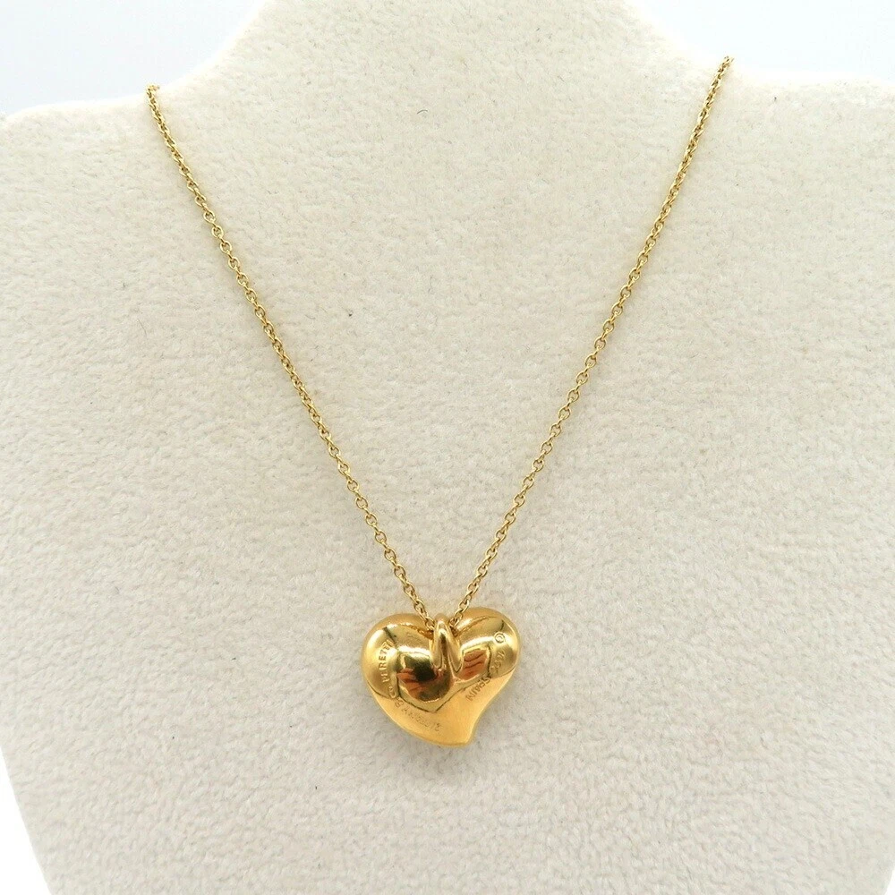 Tiffany Co.Full Heart Pendant Necklace 24k 18k Gold 1000 750 Elsa Peretti