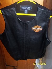 Harley-davidson Patch On Woman's Size 14-16 Black Leather Front Vest/acrylic Bac