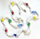 VTG Poured Milk Glass Cobalt Blue Sommerso Floating Flower Buds Necklace 36”