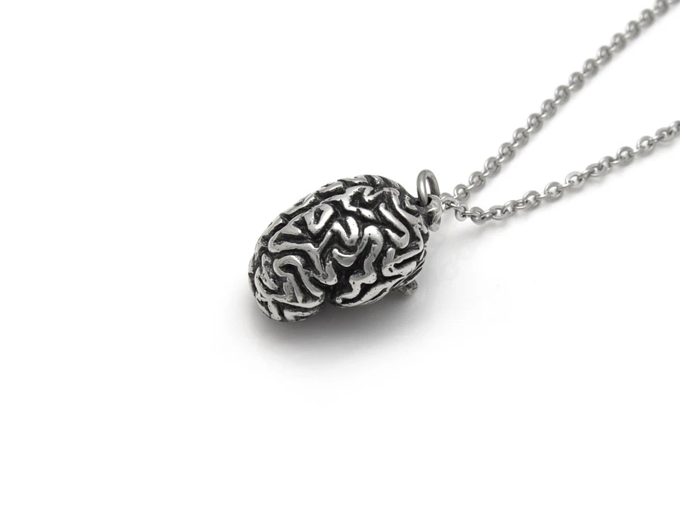 Anatomical Human Brain Pendant Necklace in Pewter, Handmade Neurologist Jewelry - Image 3 of 4