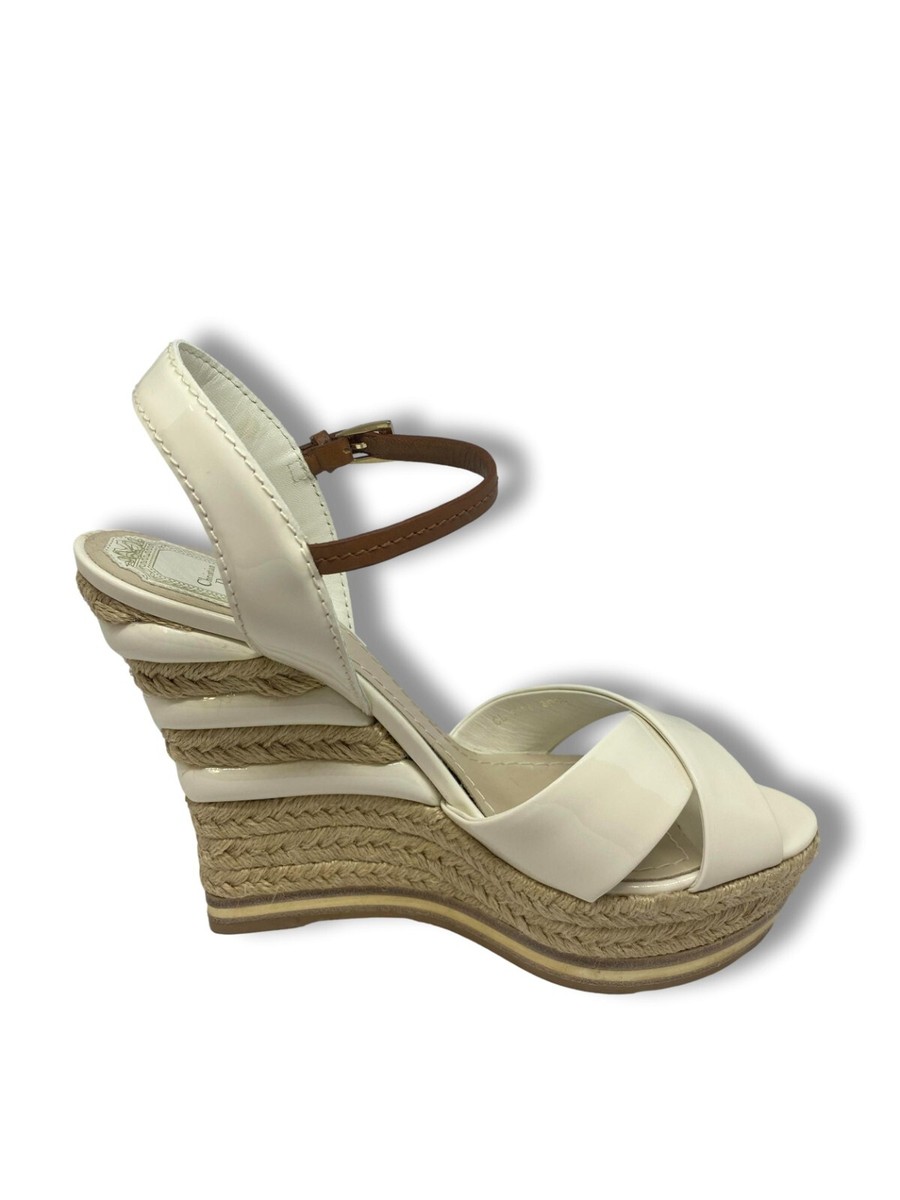Authentic Dior WEDGE RIVIERA off-white Patent Leather Sandal Size