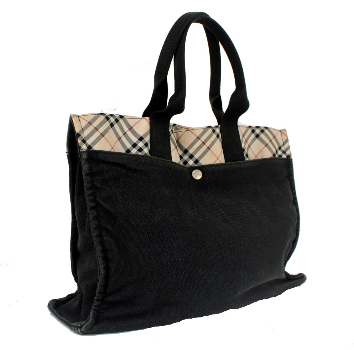 Burberry London Blue Label Black Canvas Tote Hand Bag Shoulder Bag