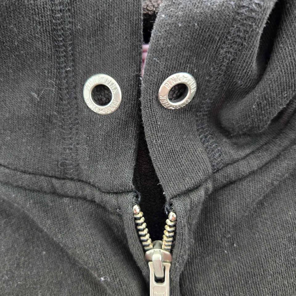 ROSA Victoria's Secret Mujer Sudadera con Capucha S Negra Floral Brillante Lentejuelas Cremallera Completa LEER Foto 4 de 4