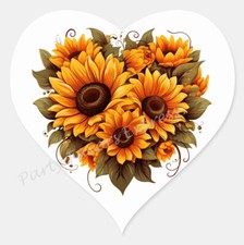 SUNFLOWER ENVELOPE SEALS LABELS STICKERS PARTY FAVORS - Heart Shaped 