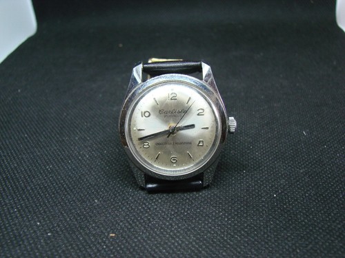 VINTAGE CARLISLE 21j STAINLESS CASE WRISTWATCH PARTS/REPAIR ! t9