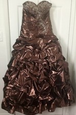 ALYCE DESIGNS DARK COPPER EVENING/PAGEANT GOWN W/ SEWN CRYSTALS SEQUINES 8