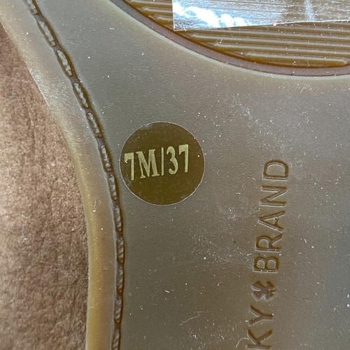 Lucky Brand Boho Sling Back Block Heel Bootie Shoes Women's Size 7 Tan Peep Toe - Picture 11 of 14