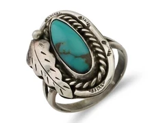 Navajo Handmade Ring 925 Silver Natural Turquoise Signed Jason Livingston C.80's