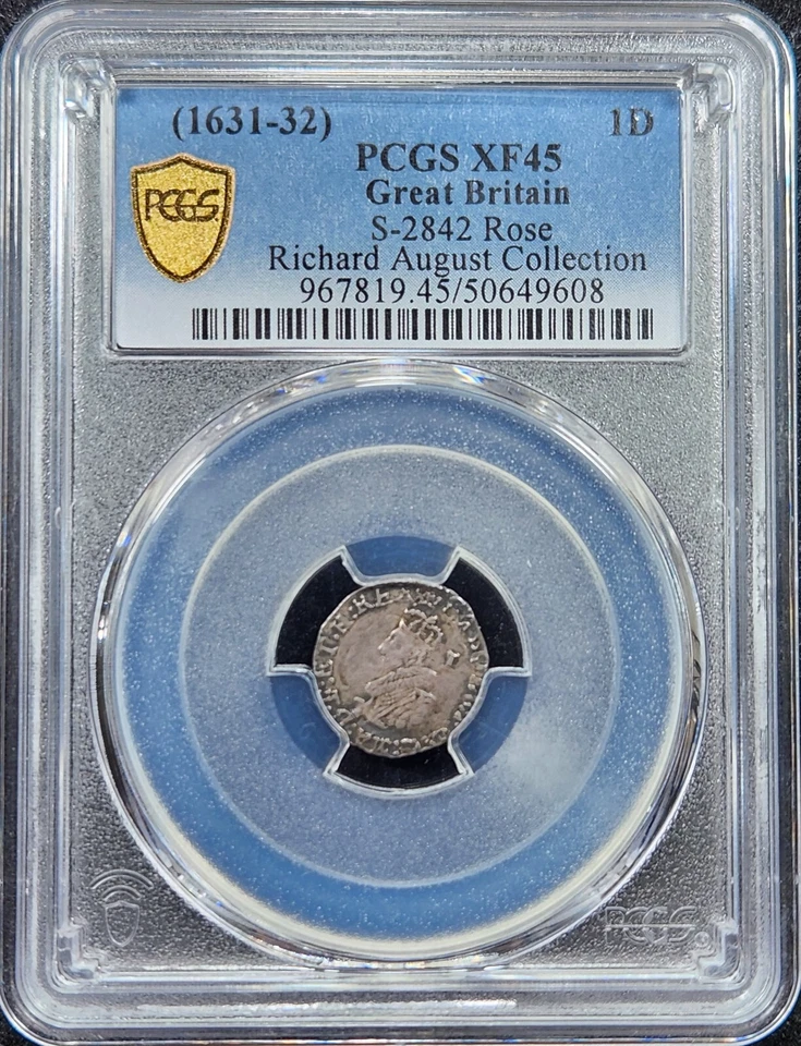Silver 1631-32 England Great Britain Penny Charles I S-2842 Rose MM | PCGS XF45 - Image 3 of 4