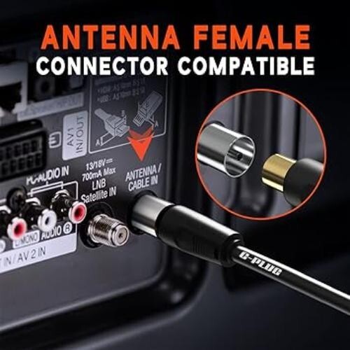 G-STECKER 1m lang TV Antennenkabel rechtwinklig mit Stecker Adapter - Koaxial Satellit - Bild 5 von 9