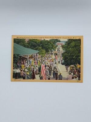 Vtg Ocean Grove New Jersey March Around Jerusalem Linen Postcard B11