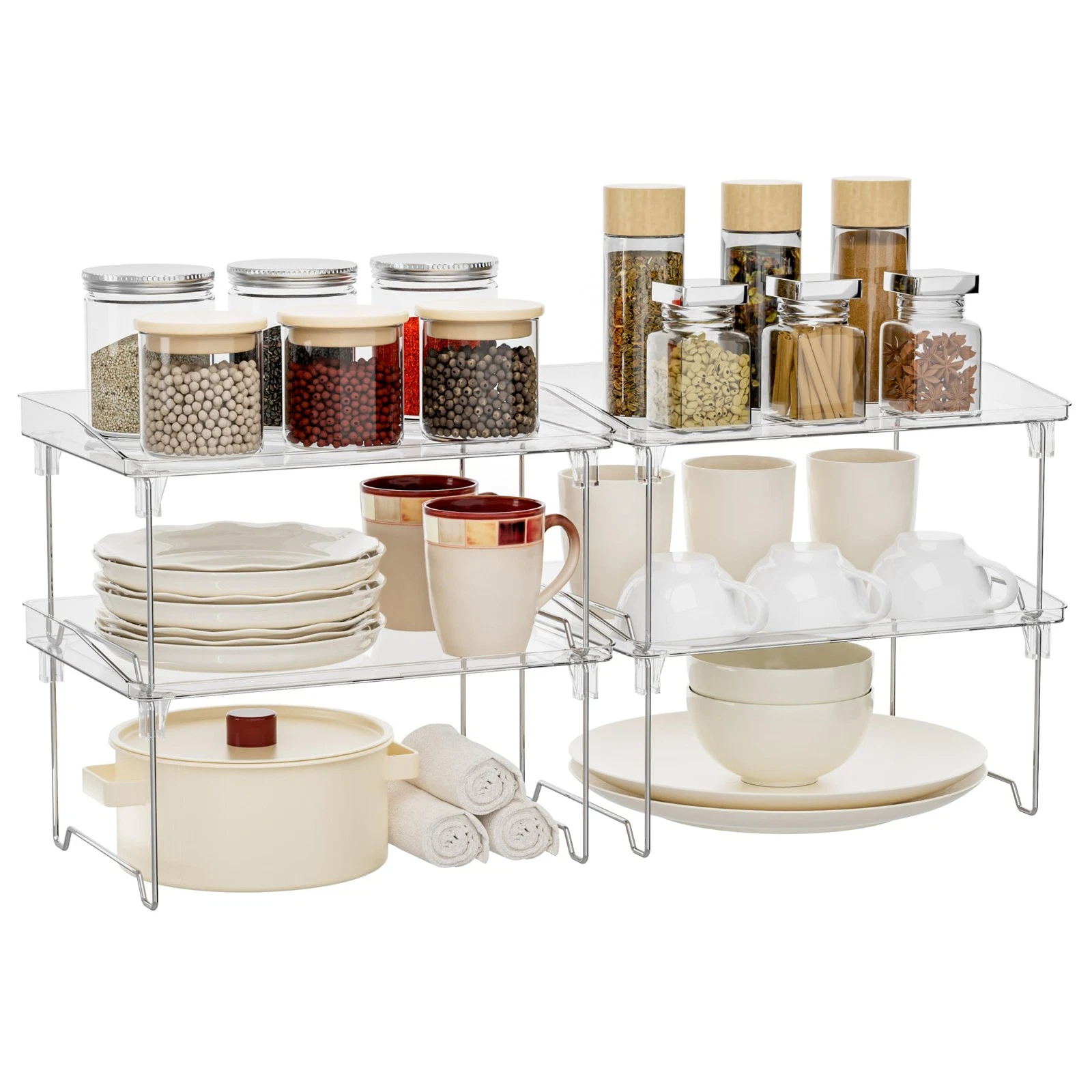 Acrylic Cabinet Organizer Shelf,4 Pcs Stackable Kitchen Counter Shelves,Spice...