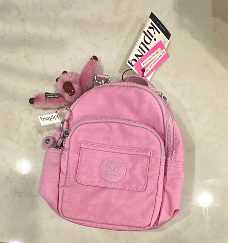 Kipling Pink Mini Nylon Backpack Zip Top Handle Adjustable Strap Monkey Keychain