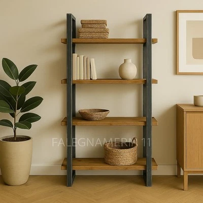 Mellingcasa Libreria Industriale A 4 Ripiani – Scaffale In Metallo E Truciolato, Marrone Rustico, Capacità 31,8 Kg A Ripiano, Per Libri E Oggetti - 3