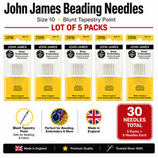 John James Beading Needles Size 10 Blunt Tapestry Point 6/Pkg Lot of 5 Packs
