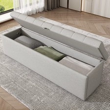 PINGGO Linen Storage Bench Ottoman Seat Bed End Stool Storage Box 135cm Grey