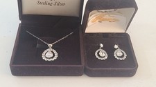 Contessa di Capri Sterling Silver CZ Teardrop Necklace & Earrings Set w/Boxes