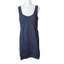 LOFT Ann Taylor Womens 6 Tank Sheath Dress Dark Blue Eyelet Brown Casual Career