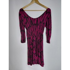 Express Pink Black Patterned Dress Fit & Flare Knee Length 3/4 Sleeve Size S