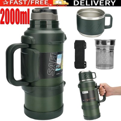 2L Thermosflasche Edelstahl Isolierkanne Doppelwand Thermoskanne inkl. Beche