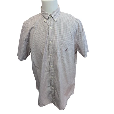 Chemise NAUTICA Homme XL Bordeaux et Blanche à Carreaux Manche Courte Poche - Photo 1/4