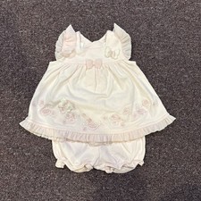 KOALA BABY Girls Pink Embroidered Dress W/ Bloomers Button Closure Sz 0-3
