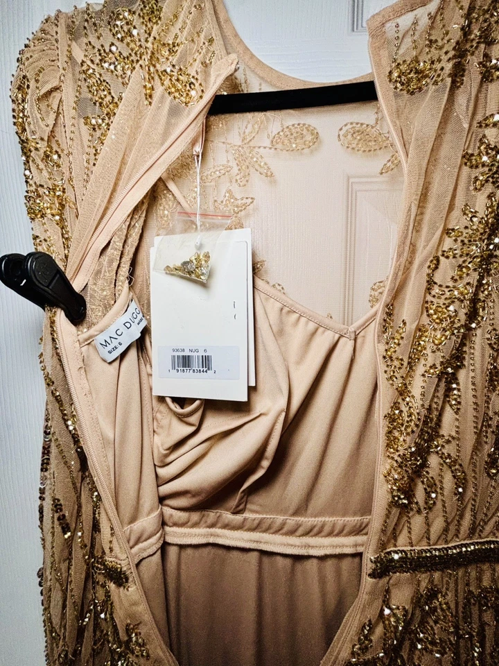 NUEVO CON ETIQUETAS MAC DUGGAL TALLA 6 lentejuelas cosidas a mano con detalles florales #93638 Foto 4 de 4