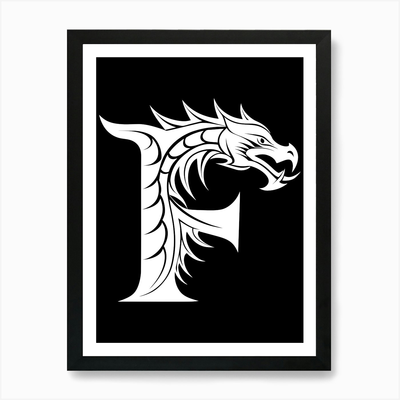 Dragon Alphabet, Letter F, White Dr Framed Wall Art Poster Canvas Print Picture