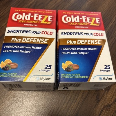 2x Cold-Eeze Plus Defense Cold Remedy Citrus with Elderberry Lozenges 25 Each