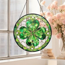 Four Leaf Clover Stained Glass Suncatcher, Lucky Shamrock Ornament, Housewarming