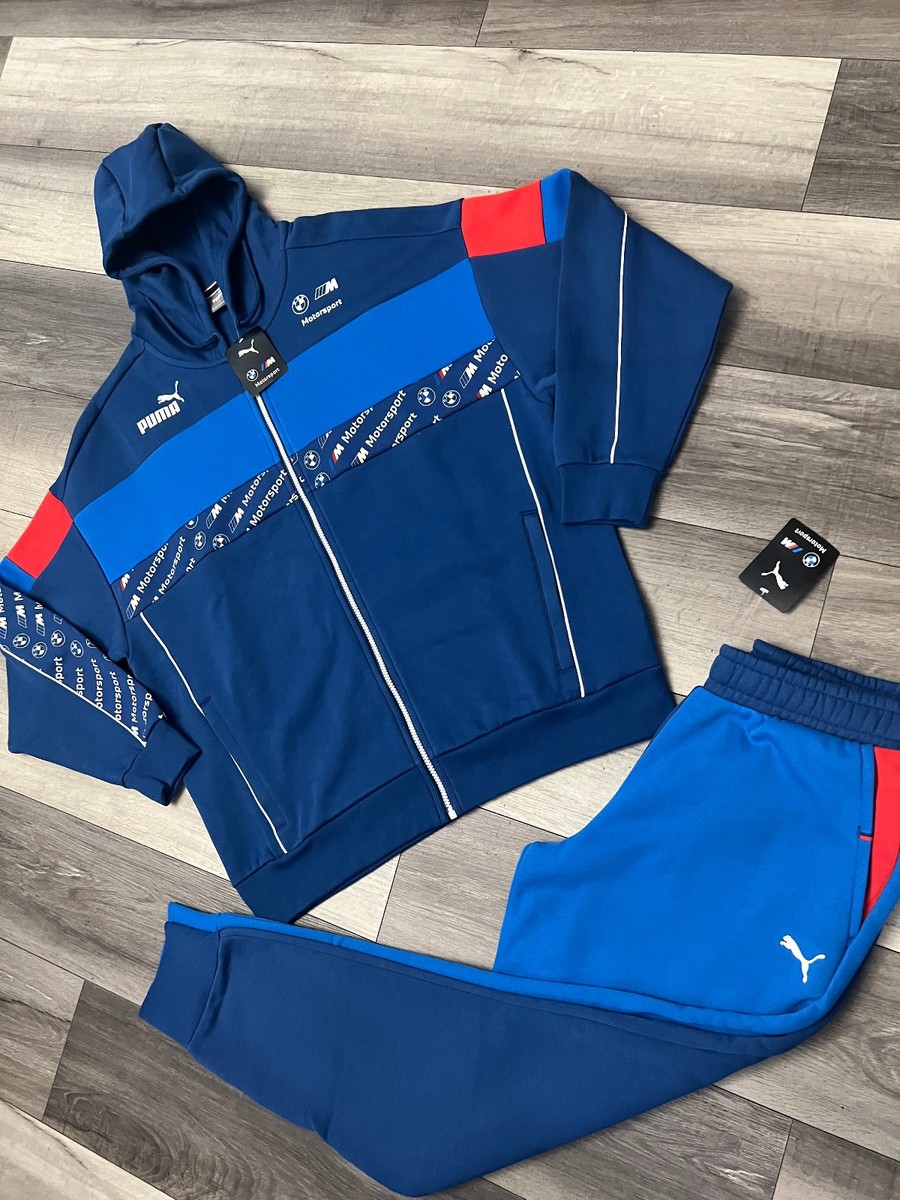PUMA BMW MOTORSPORTS Men's 2 Piece Tracksuit Blue Red Hoodie +