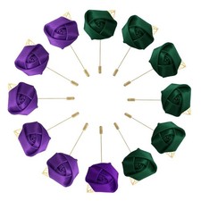 12 Pcs Groom Boutonnieres Rose Boutonnieres Pins Deep Green/Deep Purple