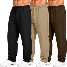 3-Pack Men's Fleece Lined Open Bottom Jogger Sweatpants Casual Pockets S-3XL 