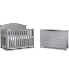 Baby Crib and 6 Drawer Double Dresser Set in Gray