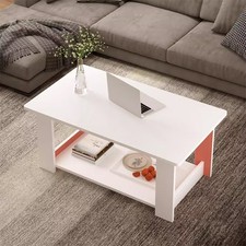 2 Tier Coffee Table Living Room Center Tea Table with Lower Shelf Low Table Desk