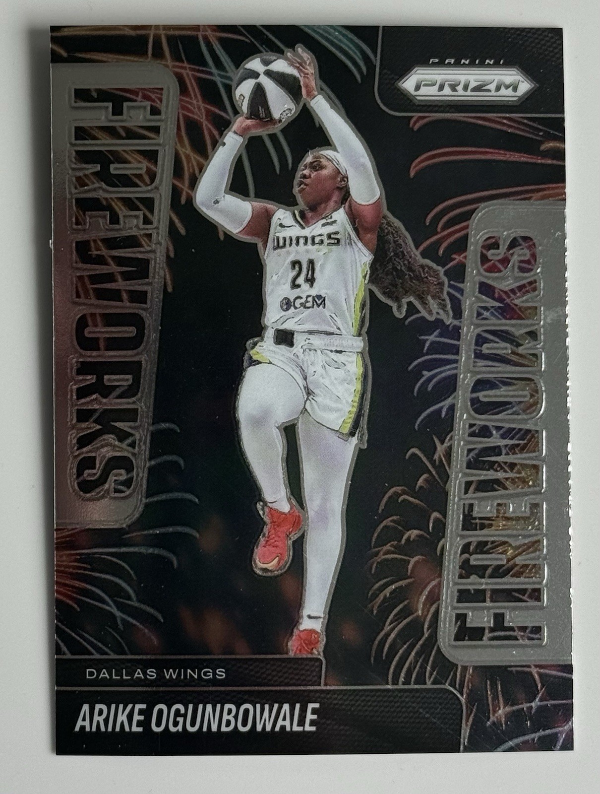 2025 Panini Prizm WNBA Fireworks #8 Arike Ogunbowale