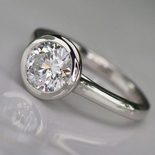 2.50 CT Round Moissanite Bezel Solitaire Engagement Ring 14K White Gold Plated