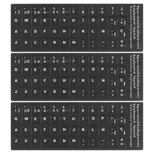Spanish Keyboard Stickers Black Background W White Lettering 3Pcs