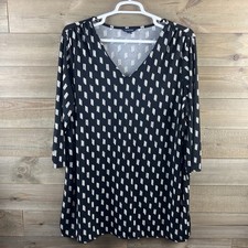 Lands End Womens Tunic 3/4 Sleeve Vneck Pullover Stretch Blouse Black 3X 24W 26W
